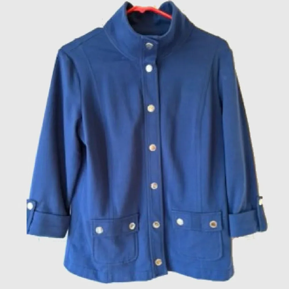 Karen Scott Sport Blazer Jacket Navy Blue Snap Button Front Size S